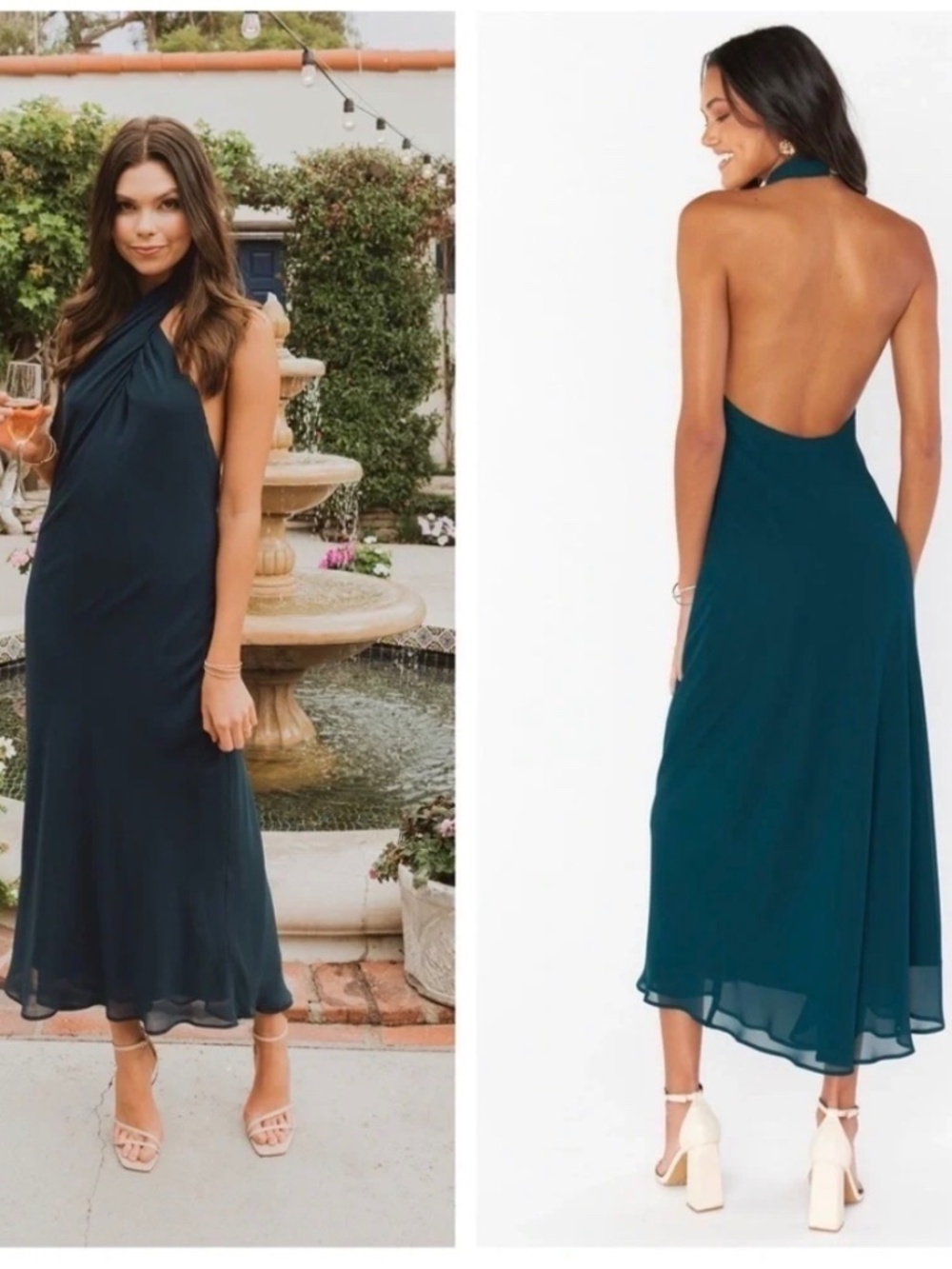 Show Me Your Mumu Jasmine Halter Midi Dress in Emerald Chiffon M